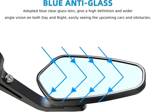 Miniatura 5 de Espejos de extremo de barra – Universal 7/8 estándar azul lente retrovisor flecha lateral compatible con Sportster 883 Street Bike Dirt Bike chopper