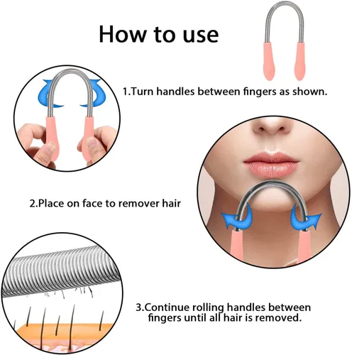 Miniatura 4 de Tiiyee - Removedor de vello facial, depiladora de resorte, herramienta de roscado de acero inoxidable Portable Manual Hair Removal for Women Peach