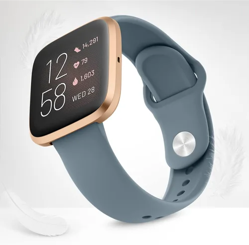Miniatura 4 de AK Bandas de silicona compatibles con Fitbit Versa 2, correas clásicas suaves de repuesto para mujeres y hombres (azul gris)