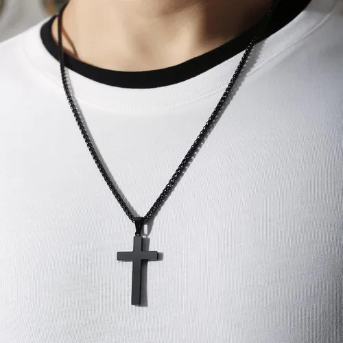 Miniatura 5 de RS Collar de cruz para hombres y mujeres, de 16 a 24 pulgadas, cadena de colgante de cruz de acero inoxidable, regalo religioso