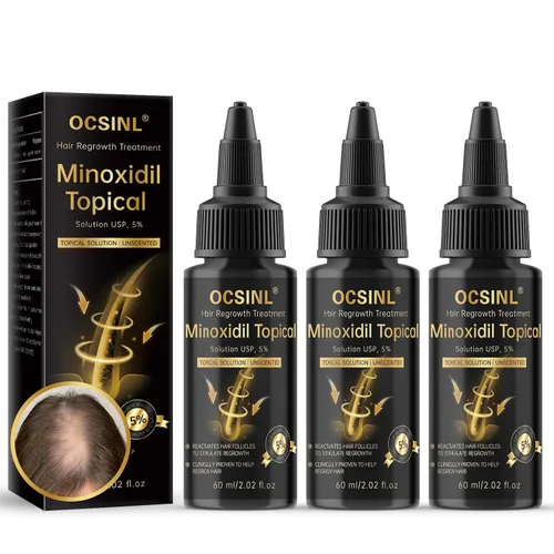 Solución tópica de minoxidil USP 5% para hombres y mujeres - Tratamiento de crecimiento capilar OTC, fármaco monográfico de la FDA, fórmula no grasa