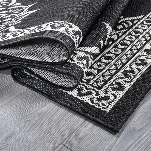 Miniatura 4 de CAMILSON Alfombra para Exteriores, 8x10 Medallón Negro Blanco Alfombras de Área Modernas para Patios Interiores y Exteriores, Alfombras de Cocina
