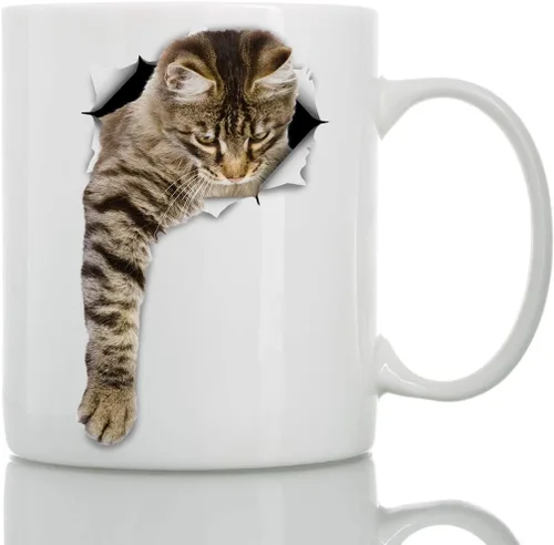 Miniatura 8 de Winston & Bear - Taza de café de cerámica con diseño de gato tabby pensativo - Regalo para amantes de los gatos - Perfecto para cumpleaños
