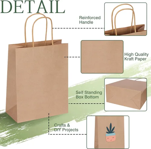 Miniatura 4 de Moretoes 150 bolsas de papel marrón (8/10/12.6 pulgadas), 50 bolsas de regalo de papel kraft con asas a granel, varios tamaños para pequeñas