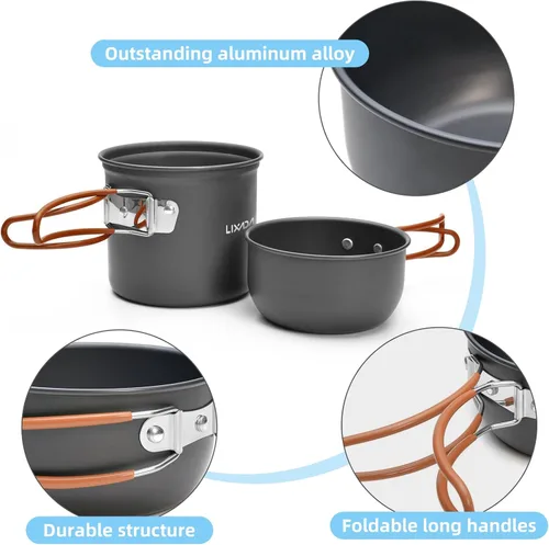 Miniatura 2 de Lixada Juego de utensilios de cocina para camping, portátil, juego de cocina para camping, al aire libre, con estufa, cuchara, tenedor, cortador
