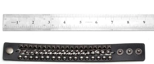 Miniatura 2 de Eigso Pulseras de cuero punk para hombres y mujeres, pulsera de cadena con tachuelas para hombre y mujer, Cuero, No es una piedra preciosa