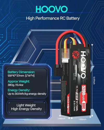 Miniatura 4 de HOOVO 3S 11.1V Lipo Battery 5200mAh 80C Estuche rígido con enchufe TR para coche RC, barco, camión, carreras, pasatiempos, FPV, modelo de carreras