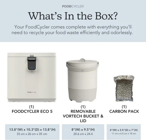 Miniatura 3 de Food Cycler Eco 5 reciclador de alimentos de cocina galardonado Alternativa a contenedor de compostaje interior Triturador eléctrico de Blanco