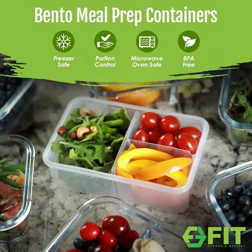 Miniatura 3 de Lonchera Bento para niños y adultos, contenedor reutilizable para preparación de comidas, contenedor de 3 compartimentos con tapa hermética