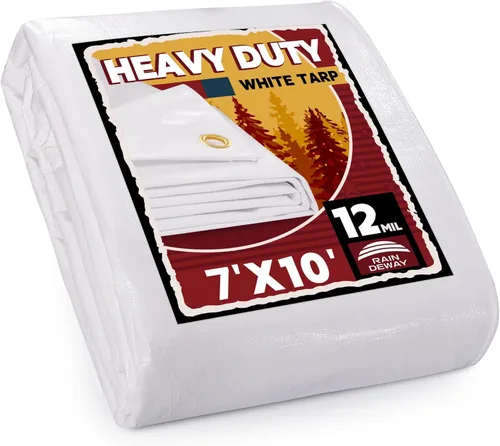 Miniatura 13 de RAINDEWAY Lona blanca resistente de 12 mil de 12 x 20 pies, resistente a los rayos UV, impermeable, resistente a la intemperie, con ojales de metal