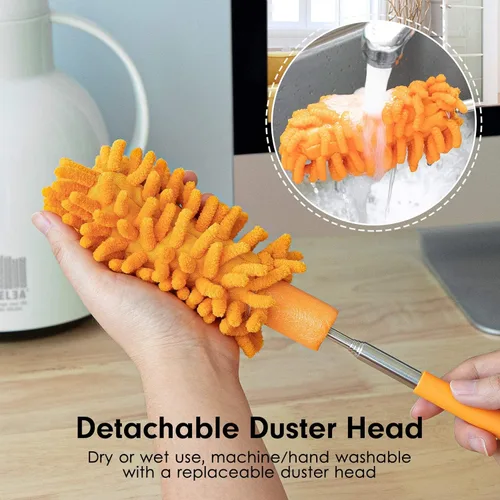 Miniatura 2 de Plumero de microfibra para limpieza, plumeros lavables a mano con 2 cabezales de microfibra reemplazables, poste extensible, suministros de limpieza