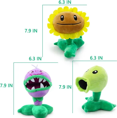 Miniatura 5 de Maikerry Juguete de peluche de 3 piezas de plantas y zombies vs peluche, figura de PVZ de 8 pulgadas de alto para niños, gran regalo para niños