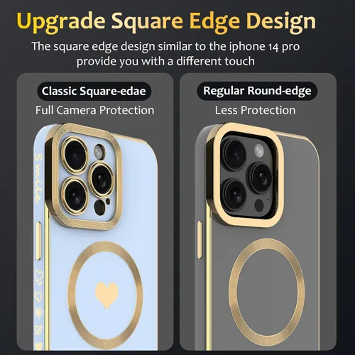 Miniatura 6 de Magsafe - Funda magnética para iPhone 13 Pro Max, cubierta de lujo chapada en forma de corazón, compatible con Magsafe para mujeres y niñas con Azul