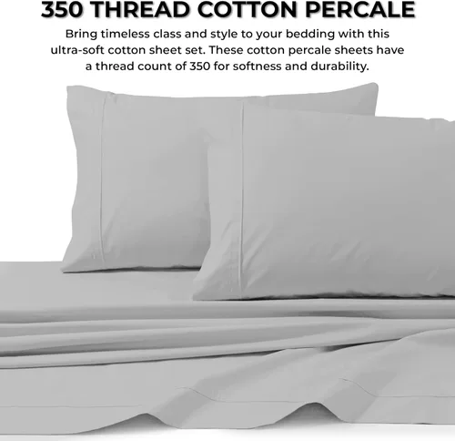 Miniatura 4 de Tribeca Living Juego de sábanas y fundas de almohada de percal de algodón egipcio fresco y suave, tamaño California King, bolsillo extra profundo