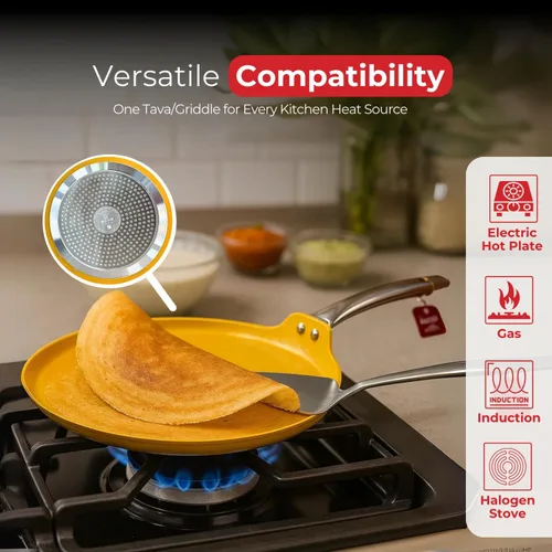Miniatura 6 de SALFORD Sartén antiadherente de cerámica de 11 pulgadas para crepé Dosa Tawa, plancha plana para panqueques, tortillas y huevos, compatible
