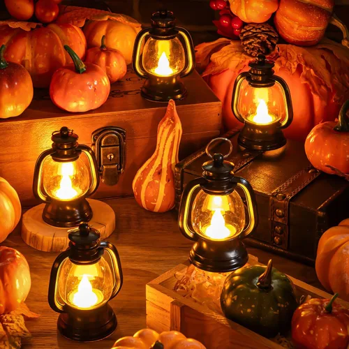 Miniatura 3 de 12 mini linternas de Halloween, centros de mesa para mesas con vela de simulación LED, linterna colgante pequeña de 4 pulgadas, faroles decorativos