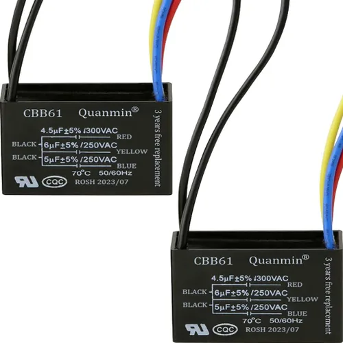 Condensador de ventilador de techo CBB61, 2 unidades, relé de alimentación eléctrica, condensador de conexión, 5 cables, 4.5uf+6uf+5uf, compatible