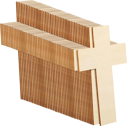 Treela Paquete de 100 recortes de madera en blanco en forma de cruz sin terminar para etiquetas de proyectos de bricolaje, decoración del hogar,