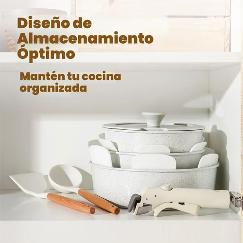 Miniatura 3 de SENSARTE Juego de 24 piezas de ollas y sartenes, antiadherentes con mango desmontable, utensilios de cocina de inducción con mango extraíble, Blanco