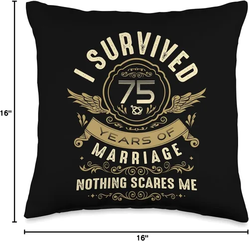 Miniatura 4 de I Survived 75 Years of Marriage Nothing Scares Me - Almohada de 16 x 16 pulgadas, multicolor