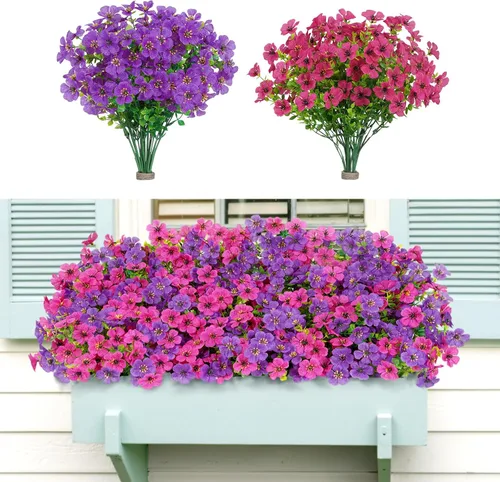 Miniatura 19 de Lifewit Flores artificiales para interiores y exteriores, 12 paquetes de flores falsas de plástico con hojas de eucalipto para decoración del jardín