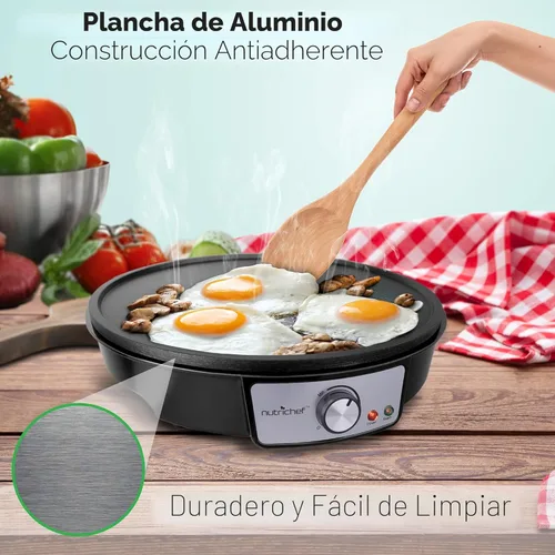 Miniatura 4 de NutriChef Plancha eléctrica y crepé Placa de cocina antiadherente de 12 pulgadas Control de temperatura ajustable Esparcidor de masa
