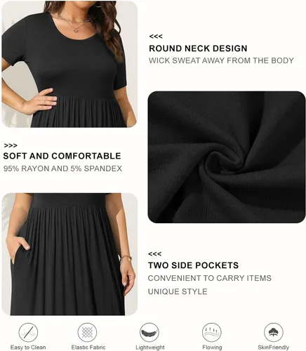 Miniatura 5 de Bishuige - Vestido largo de verano con bolsillos para mujer, tallas extragrandes de XL a 6X