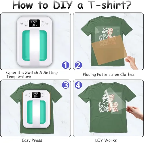 Miniatura 8 de Máquina de prensa de calor para camisetas, mini prensa de calor portátil de 7 x 5 pulgadas, calor rápido y uniforme, máquina impresora de camisetas