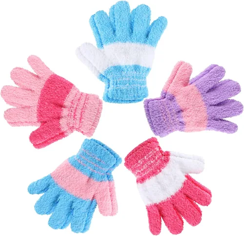 SATINIOR 5 pares de guantes de dedos completos para niños, guantes de punto cálidos guantes de invierno para niños pequeños y niñas, suministros