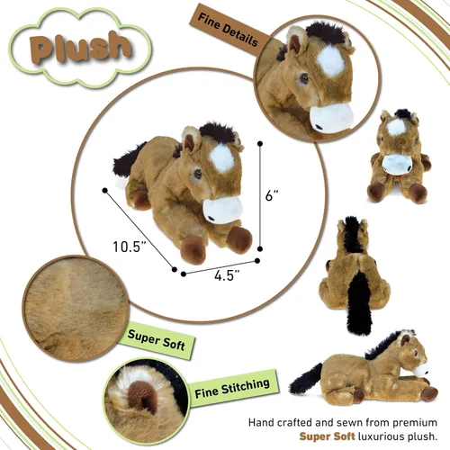 Miniatura 3 de DolliBu - Caballo de peluche negro suave y abrazable, adorable juguete de juego para niños y niñas, lindo regalo de animales de granja para niños