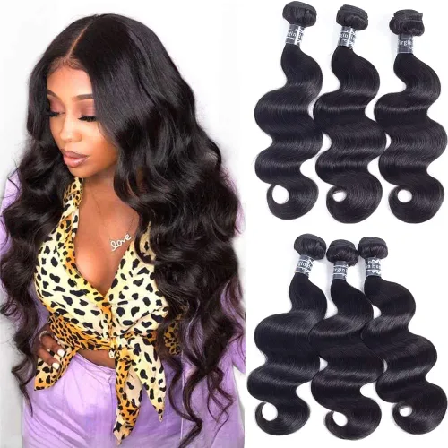 Miniatura 28 de Amella 3 paquetes de 3 mechones de cabello virgen brasileño ondulado (8, 10, 12 pulgadas), negro natural) 8A, 100% sin procesar, cabello humano