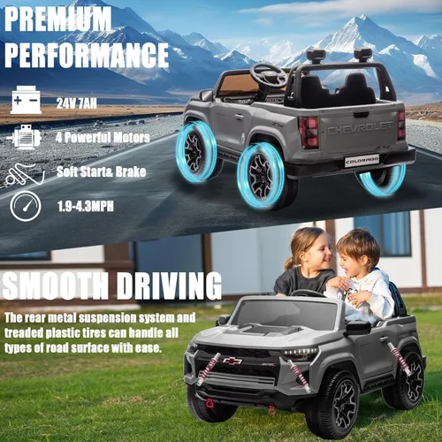 Miniatura 4 de POSTACK Coche de 24 V para niños de 2 plazas lado a lado, camión de 2 plazas, funciona con pilas, 4 ruedas con control remoto, automóvil eléctrico