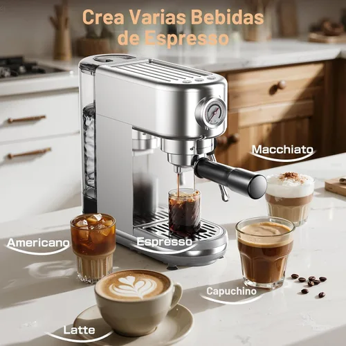 Miniatura 2 de Atatix Máquina de Café Espresso Mejorada, Cafetera Espresso Compacta de 20 Bares con Espumador de Leche, Cafetera de Acero Inoxidable con Tanque