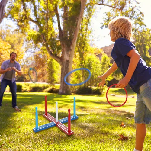 Miniatura 2 de Win SPORTS Juego de lanzamiento de anillos de madera, divertido juego de carnaval para interiores y exteriores, para niños y adultos, incluye 16