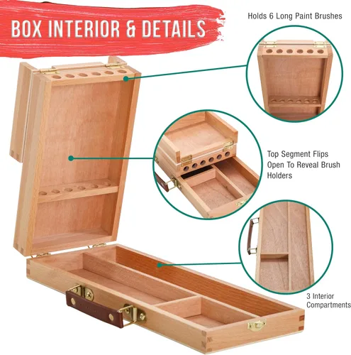 Miniatura 4 de U.S. Art Supply Caja de suministros multifunción para artistas con cierres de bloqueo, caja de arte de madera para suministros de artistas