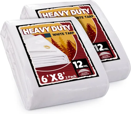 Miniatura 54 de RAINDEWAY Lona blanca resistente de 12 mil de 12 x 20 pies, resistente a los rayos UV, impermeable, resistente a la intemperie, con ojales de metal