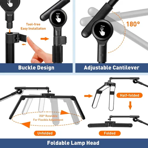 Miniatura 2 de KIRKAS Luz de media luna para extensiones de pestañas, tatuadores, luz LED de tecnología de pestañas mejorada con base rodante de 4 ruedas, lámpara