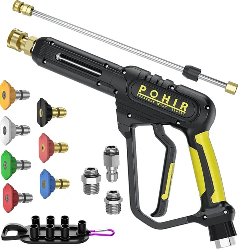 POHIR Pistola de lavado a presión de 3600 PSI con varita de extensión giratoria de conexión rápida de 3/8 pulgadas, M22 de 0.591 in y M22 de 0.551