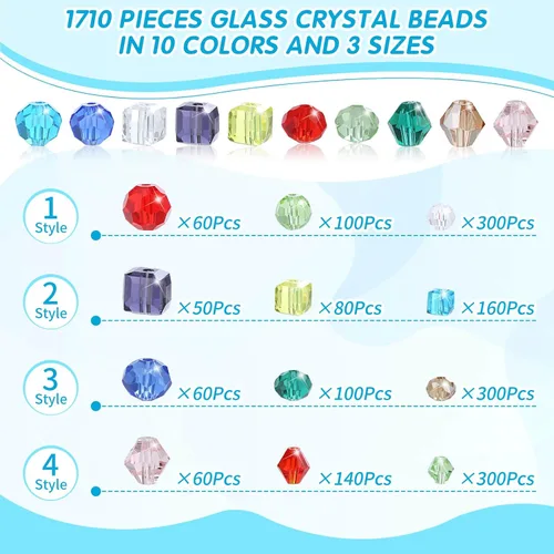Miniatura 3 de cridoz 1710 cuentas de cristal para hacer joyas y manualidades, cuentas coloridas para pulseras, manualidades y adornos para el hogar