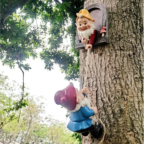 Miniatura 2 de coolboy Estatua de gnomo de jardín al aire libre, escultura de jardín de elfos trepadores, figuras de gnomo, decoración colgante de hadas, figuras