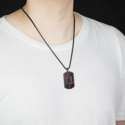 Miniatura 4 de A-Z Collar con etiqueta de perro para hombre, dije de béisbol, cadena de acero inoxidable de 22 + 2 pulgadas, regalo de joyería personalizado