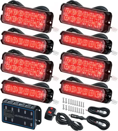 Miniatura 16 de Kit de Luces Estroboscópicas LED con Función de Sincronización - 8 piezas con Controlador, Luz de Rejilla Intermitente de Advertencia de Emergencia