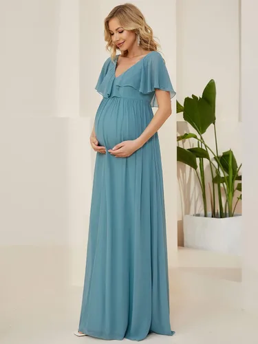 Miniatura 3 de Ever-Pretty Vestido de maternidad plisado con cuello en V y manga de capa para mujer 20887