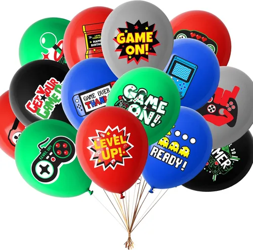 Globos de videojuegos, paquete de 40 suministros de látex de colores surtidos, decoración temática de juegos unisex para fiesta de cumpleaños,
