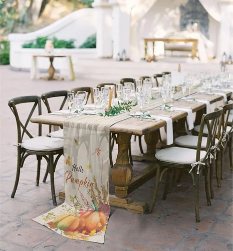 Miniatura 5 de Double Love Hello Pumpkins Chiffon Table Runner 55 Inches Long, Voile Sheer Tulle Runner for Rustic Wedding Reception Bridal Shower Decorations