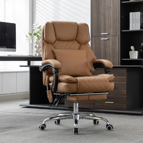 Miniatura 2 de Silla de oficina ejecutiva de masaje amasado con calefacción, silla de oficina reclinable de 90-135° con reposapiés, silla de escritorio