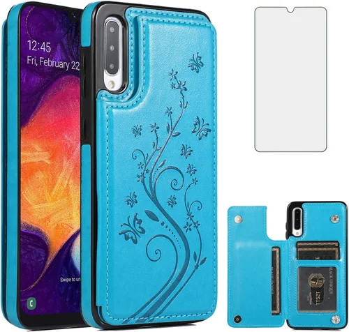 Miniatura 13 de Funda de teléfono para Samsung Galaxy A50 con protector de pantalla de vidrio templado y tarjetero con soporte para tarjetero, soporte para celda