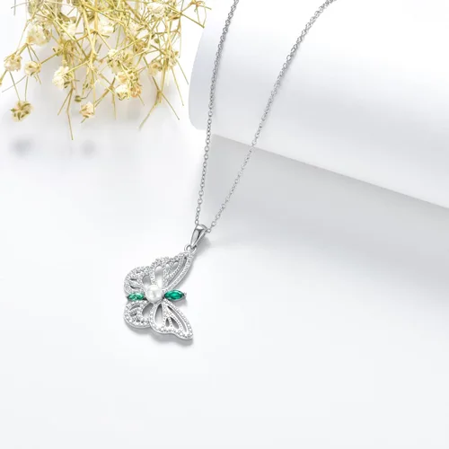 Miniatura 6 de Zoeniya Collares de mariposa para mujeres y niñas, joyería de plata de ley, collar de perlas cultivadas de agua dulce con circonita cúbica, regalo