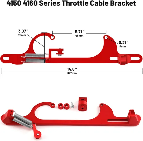 Miniatura 5 de Soporte de cable del acelerador para 4150 4160 Series Soporte de carburador ajustable Soportes de acelerador de aluminio (rojo)