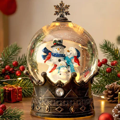 Miniatura 22 de Globo de nieve navideño iluminado con pesebre y escena del nacimiento, musical de la Sagrada Familia, agua y cuna con música silenciosa de la noche